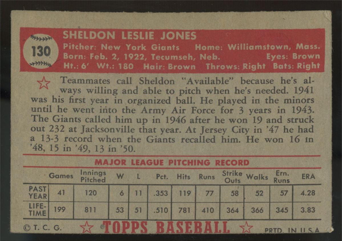 1952 Topps Sheldon Jones #130 Good