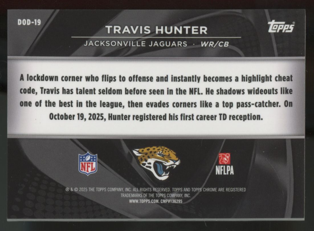 2025 Topps Chrome Black Travis Hunter RC Depths Of Darkness SSP #DOD-19