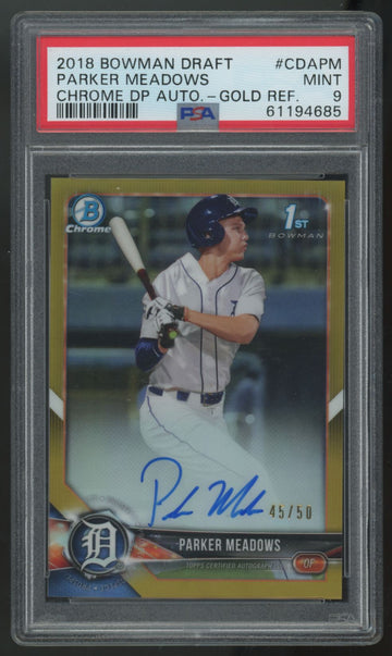 2018 Bowman Draft Parker Meadows 1st Chrome Gold Auto /50 #CDA-PM PSA 9