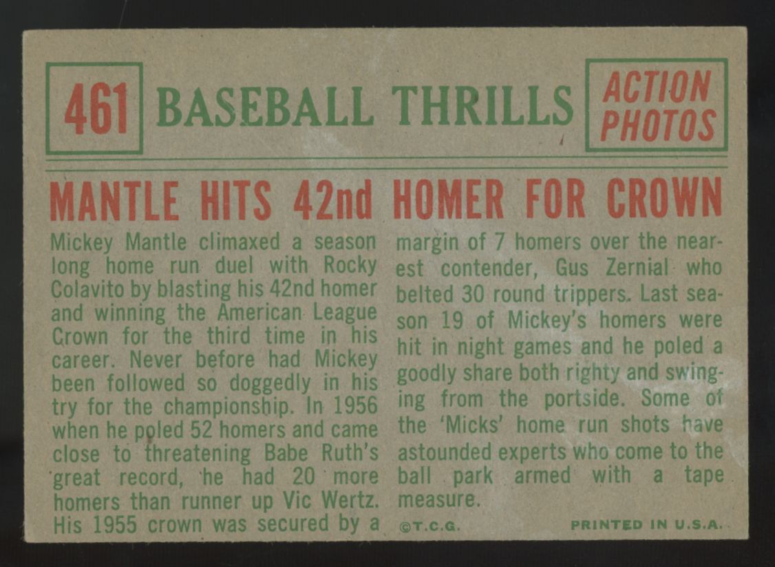 1959 Topps Baseball Thrills Set (10 cards) Mantle/Mays EX