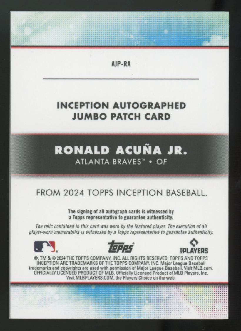 2024 Topps Inception Ronald Acuna Jr. Aqua Jumbo Patch Auto /50 #AJP-RA