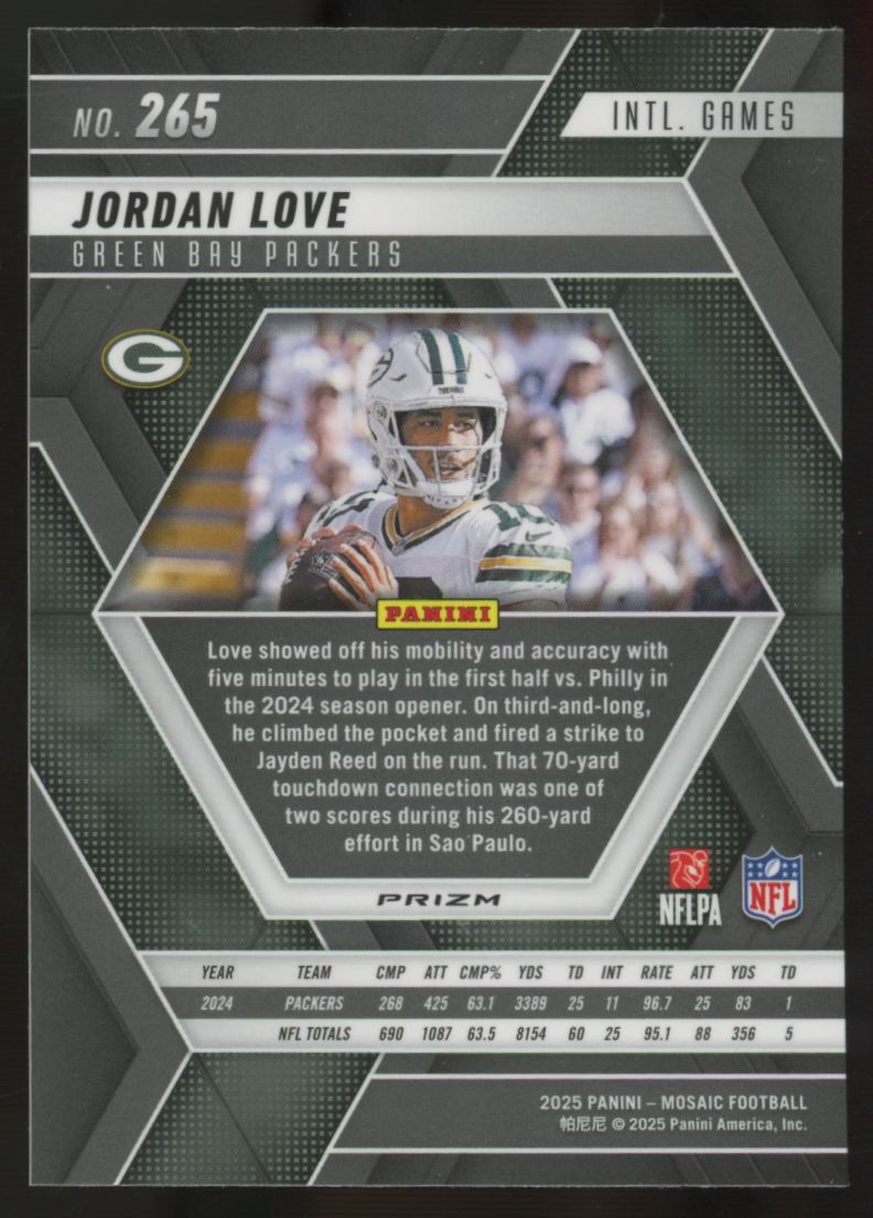 2025 Panini Mosaic Jordan Love White Sparkle Prizm SSP #265