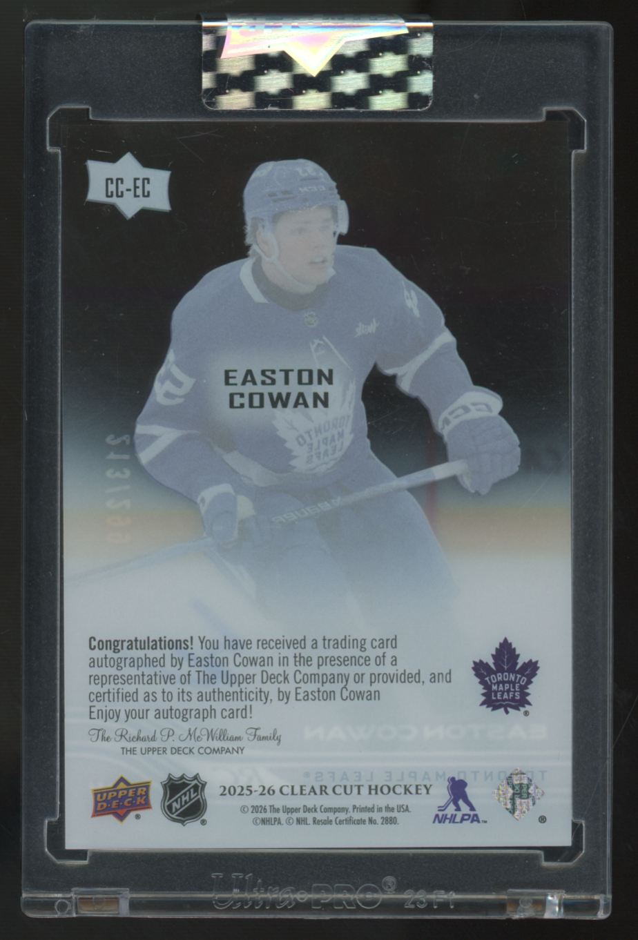 2025-26 Upper Deck Clear Cut Easton Cowan Auto /299 #CC-EC
