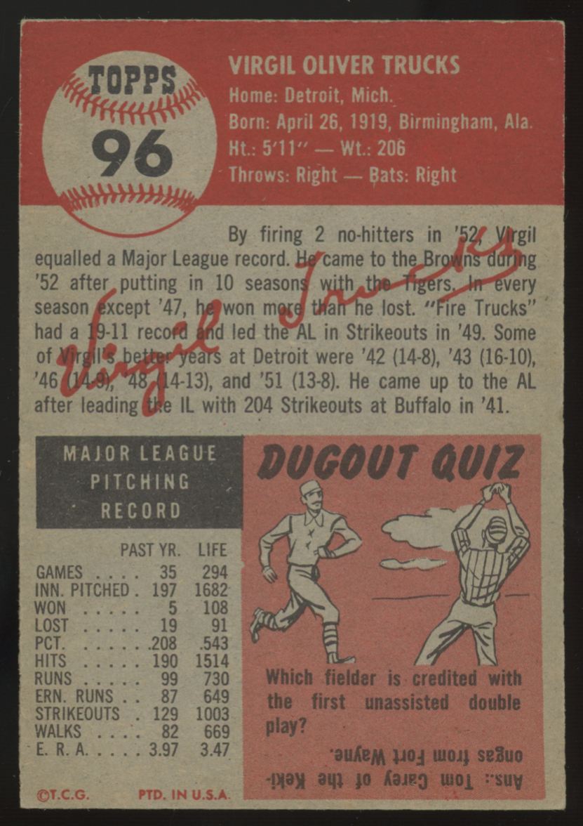 1953 Topps Virgil Trucks #96 EX/MT