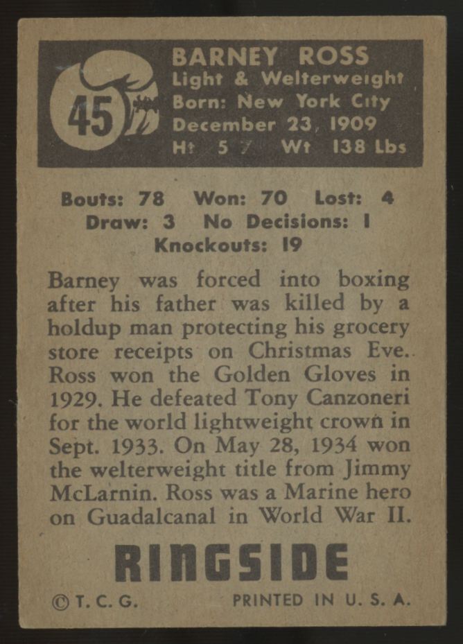 1951 Topps Ringside Barney Ross #45 VG/EX-EX