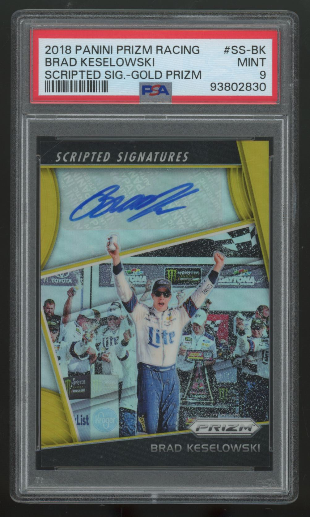 2018 Prizm Racing Brad Keselowski Scripted Signatures Gold Auto /10 #SS-BK PSA 9