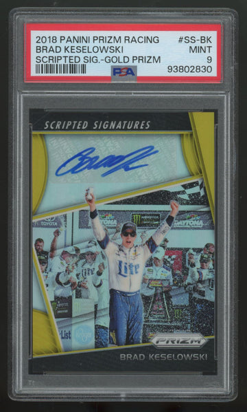 2018 Prizm Racing Brad Keselowski Scripted Signatures Gold Auto /10 #SS-BK PSA 9