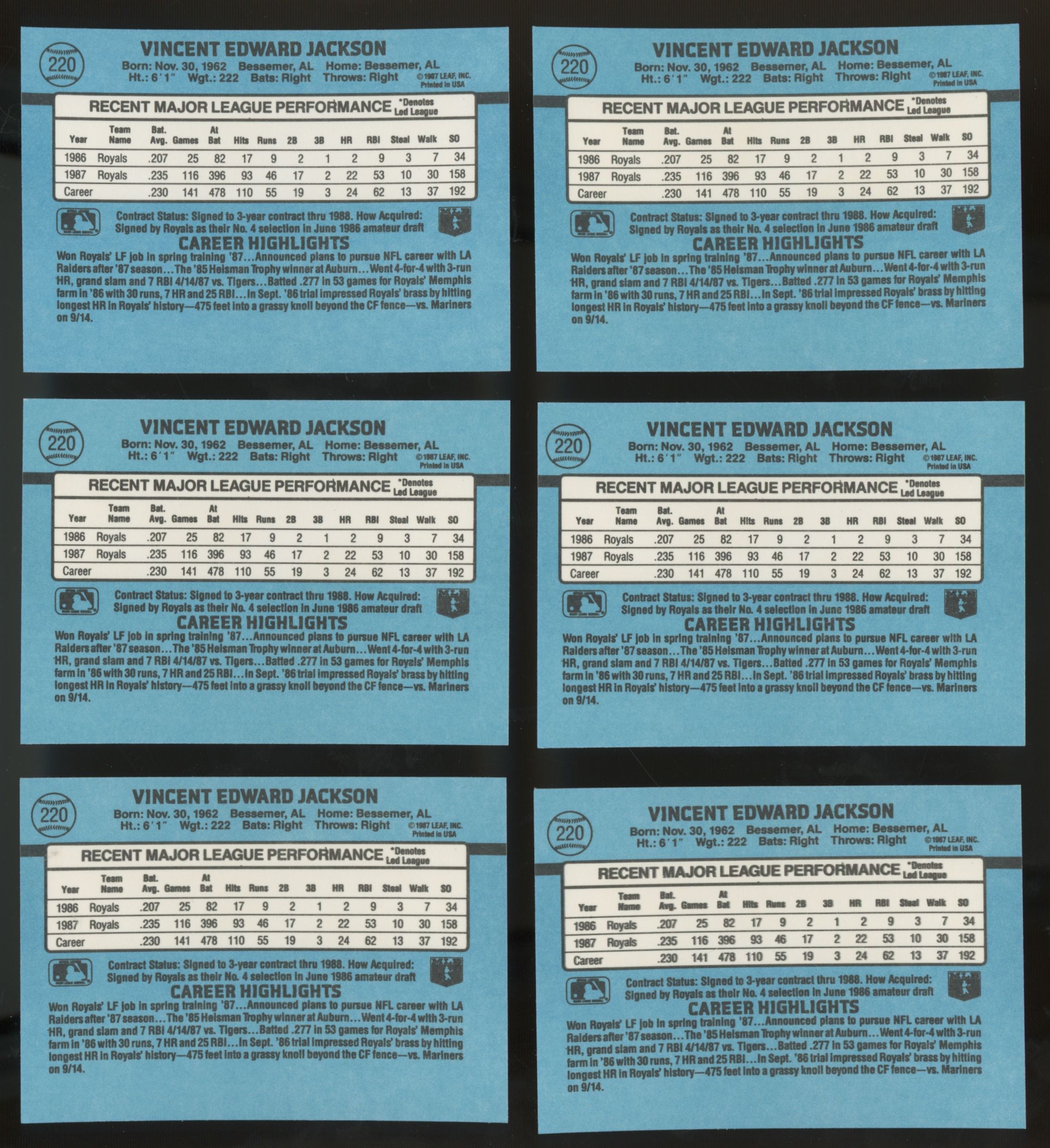 1988 Donruss Bo Jackson #220 (Lot Of 50)