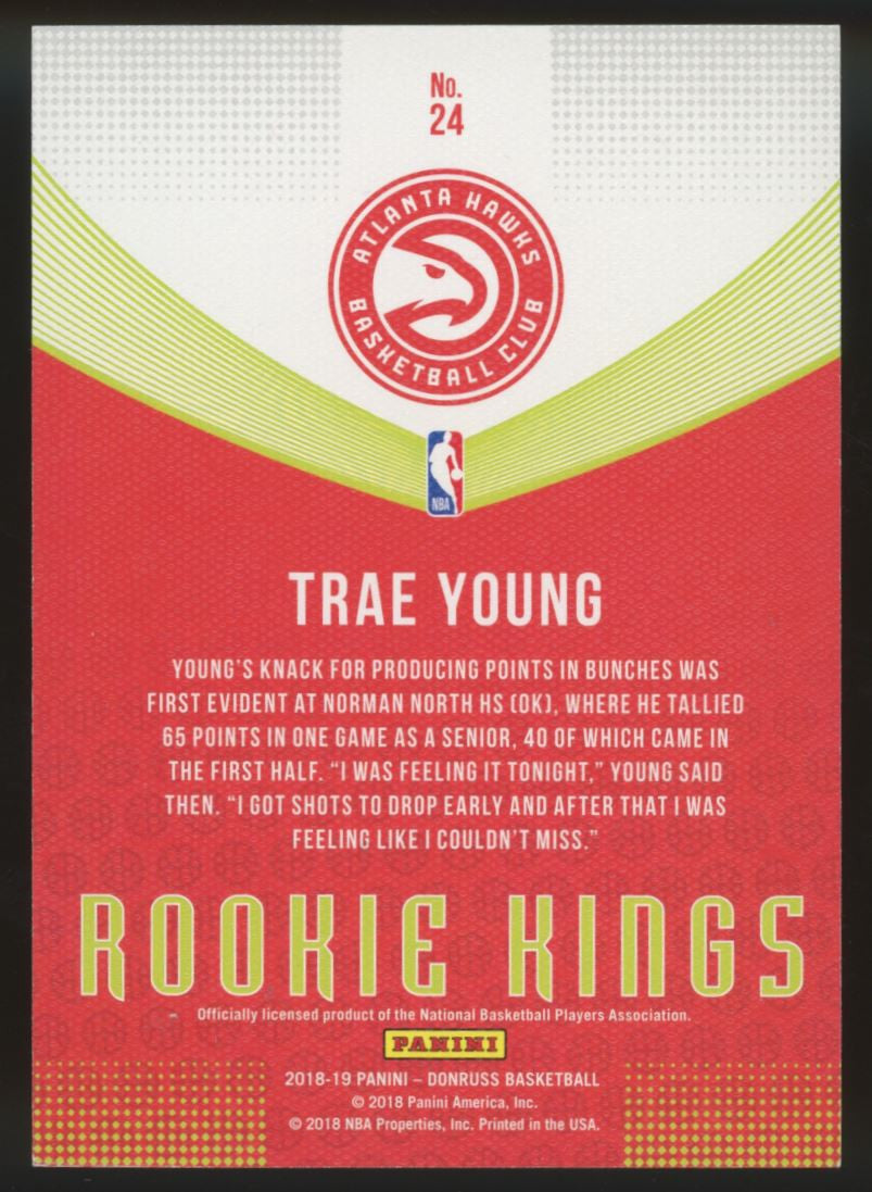 2018/19 Donruss Trae Young Rookie Kings Press Proof RC /125 #24