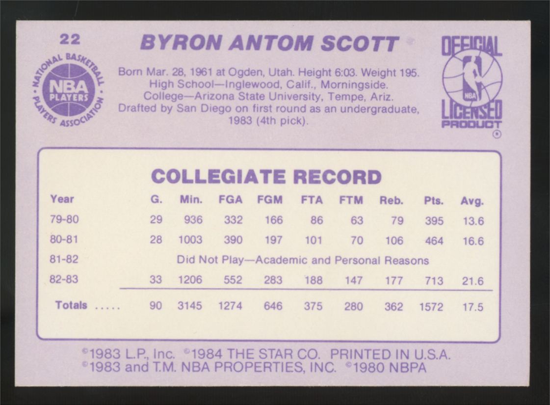 1983-84 Star Co. Byron Scott RC #22 NM