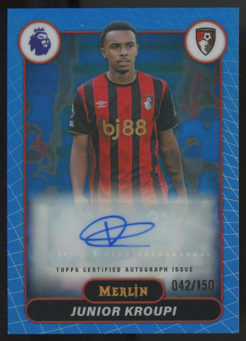 2025-26 Topps Premier League Merlin Junior Kroupi Blue Auto /150 #MV-EJ