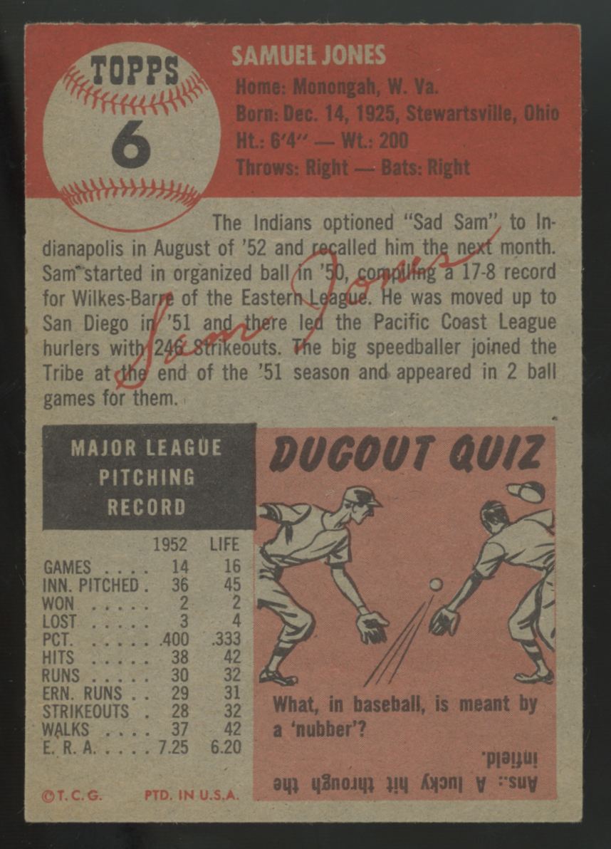 1953 Topps Sam Jones #6 EX