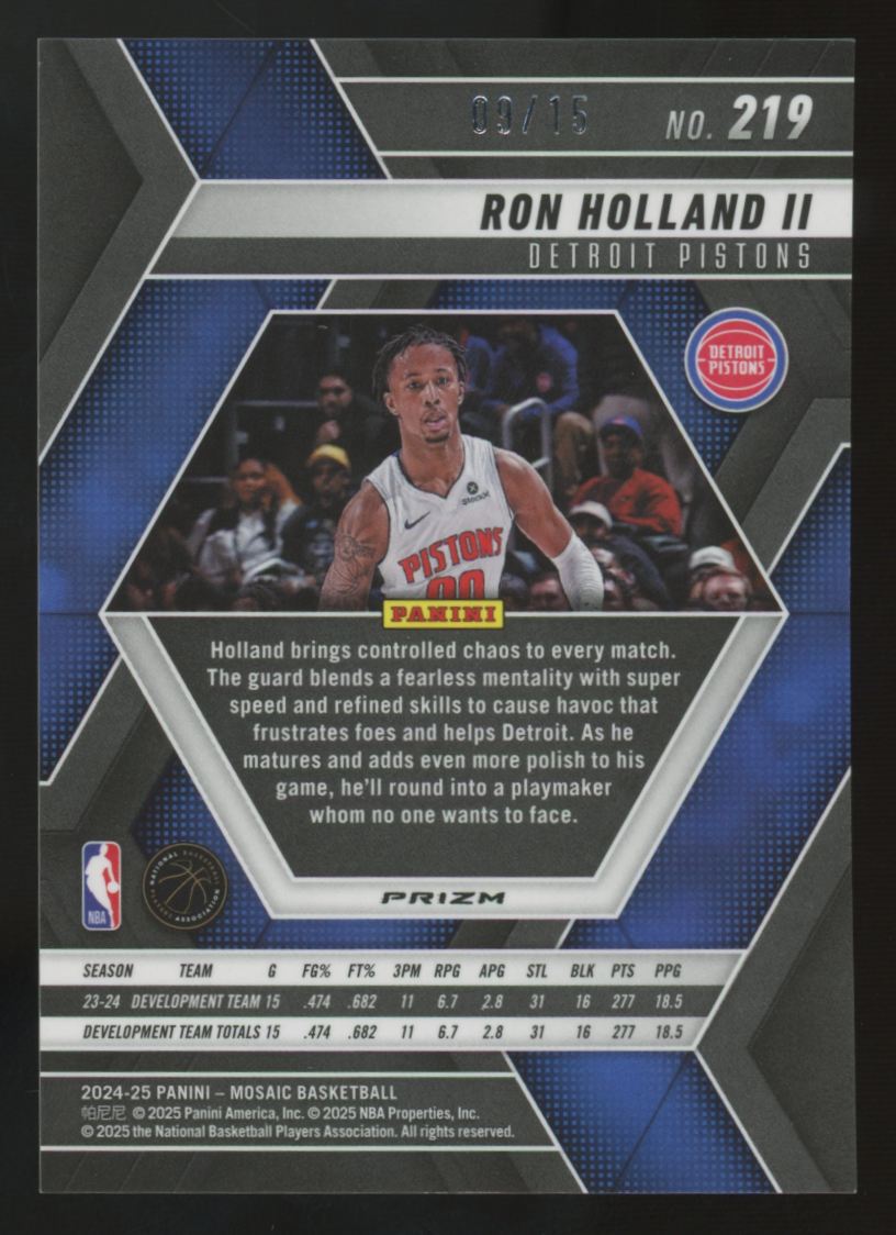 2024-25 Panini Mosaic Ron Holland II RC Green International /15 #219