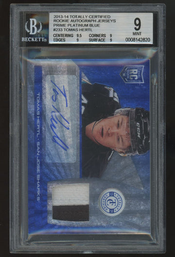 2013-14 Totally Certified Tomas Hertl RC Prime Blue Patch Auto RPA /25 BGS 9 10