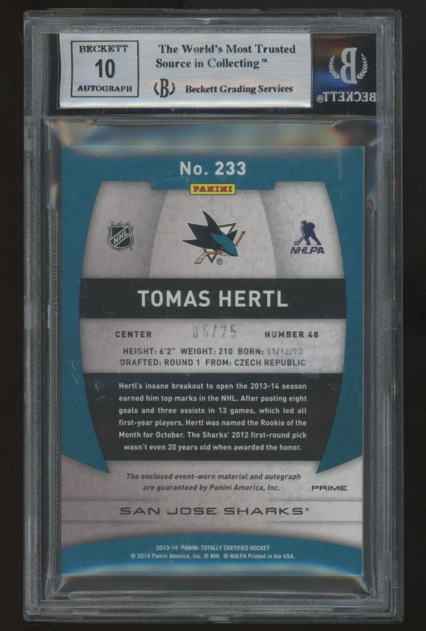 2013-14 Totally Certified Tomas Hertl RC Prime Blue Patch Auto RPA /25 BGS 9 10
