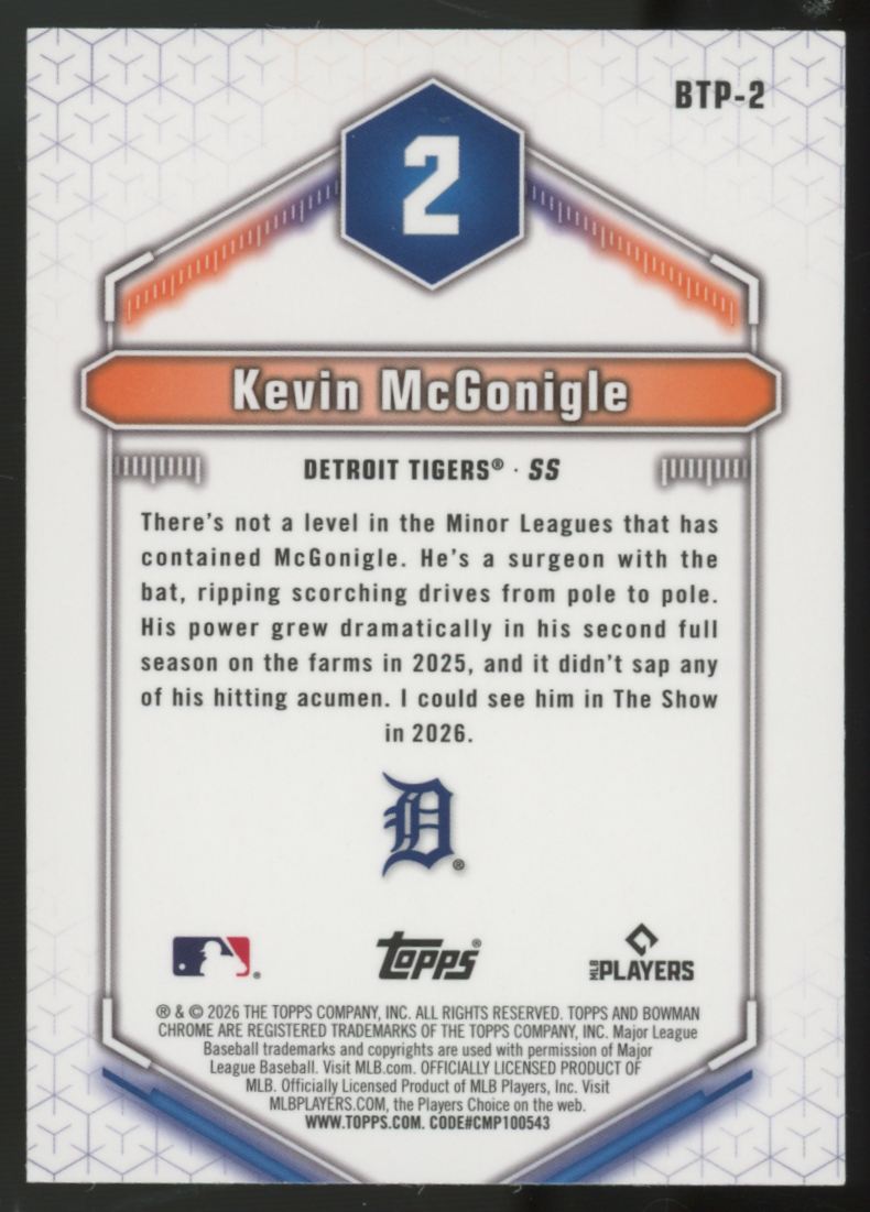 2026 Bowman Chrome Kevin McGonigle Mini-Diamond Scout's Top 100 /150 #BTP-2 "A"