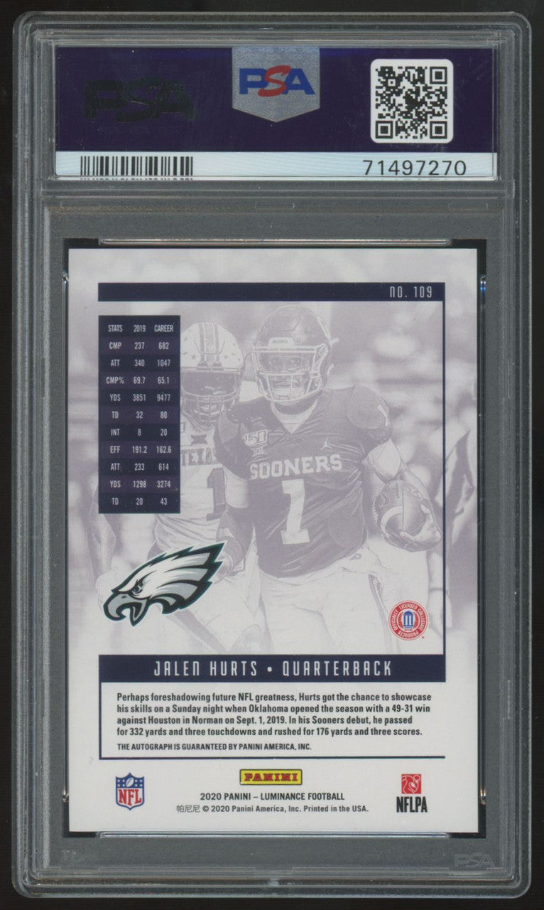 2020 Panini Luminance Jalen Hurts RC Auto /199 #109 PSA 9