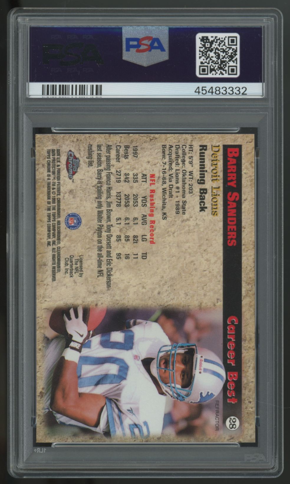 1998 Topps Chrome Barry Sanders Season's Best Refractor #28 PSA 10