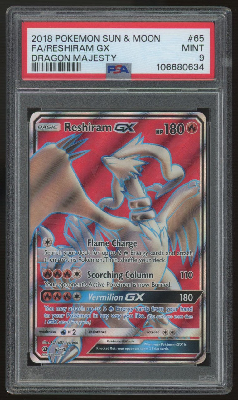 2018 Pokemon Reshiram GX Dragon Majesty Full Art #65 PSA 9