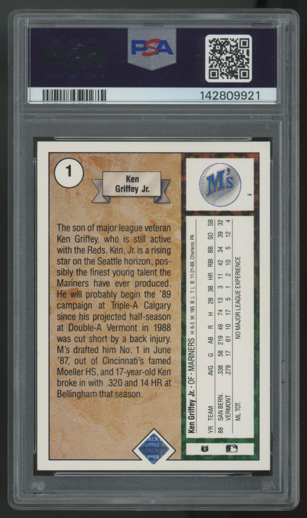 1989 Upper Deck Ken Griffey Jr. RC #1 PSA 7 *921