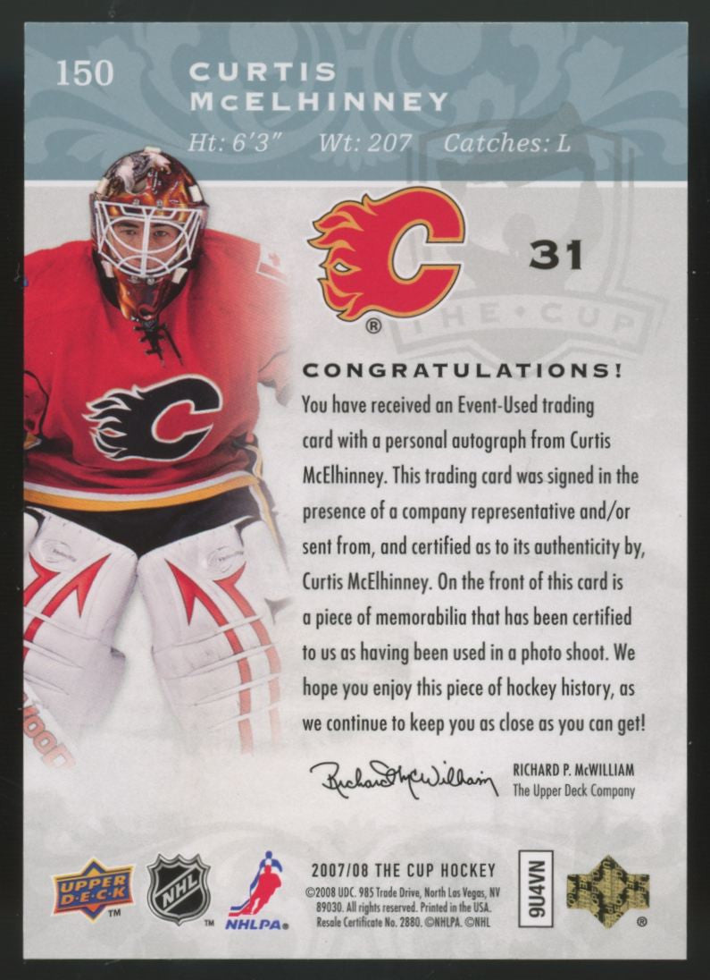2007-08 Upper Deck The Cup Curtis McElhinney RC Patch Auto RPA /249 #150