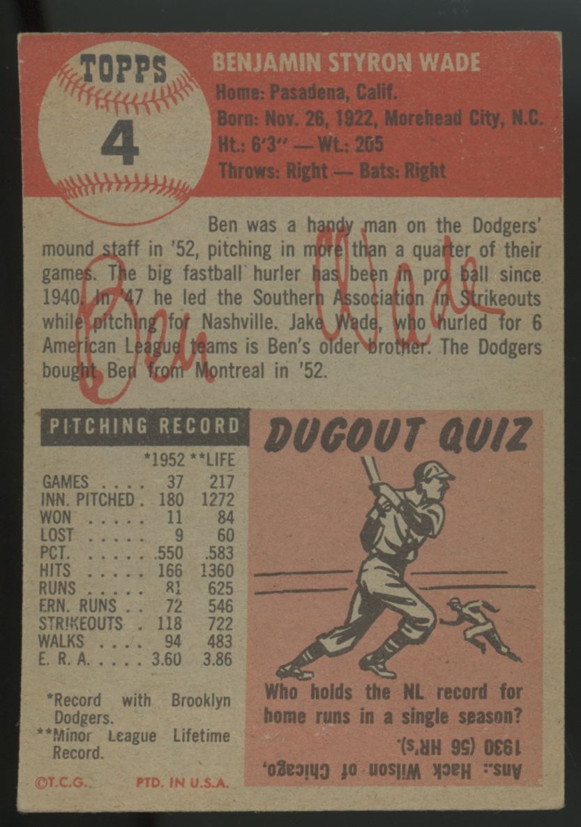 1953 Topps Ben Wade #4 EX "A"