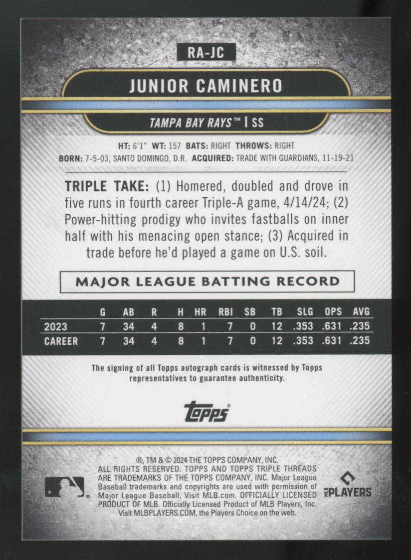 2024 Topps Triple Threads Junior Caminero RC Auto /199 #RA-JC