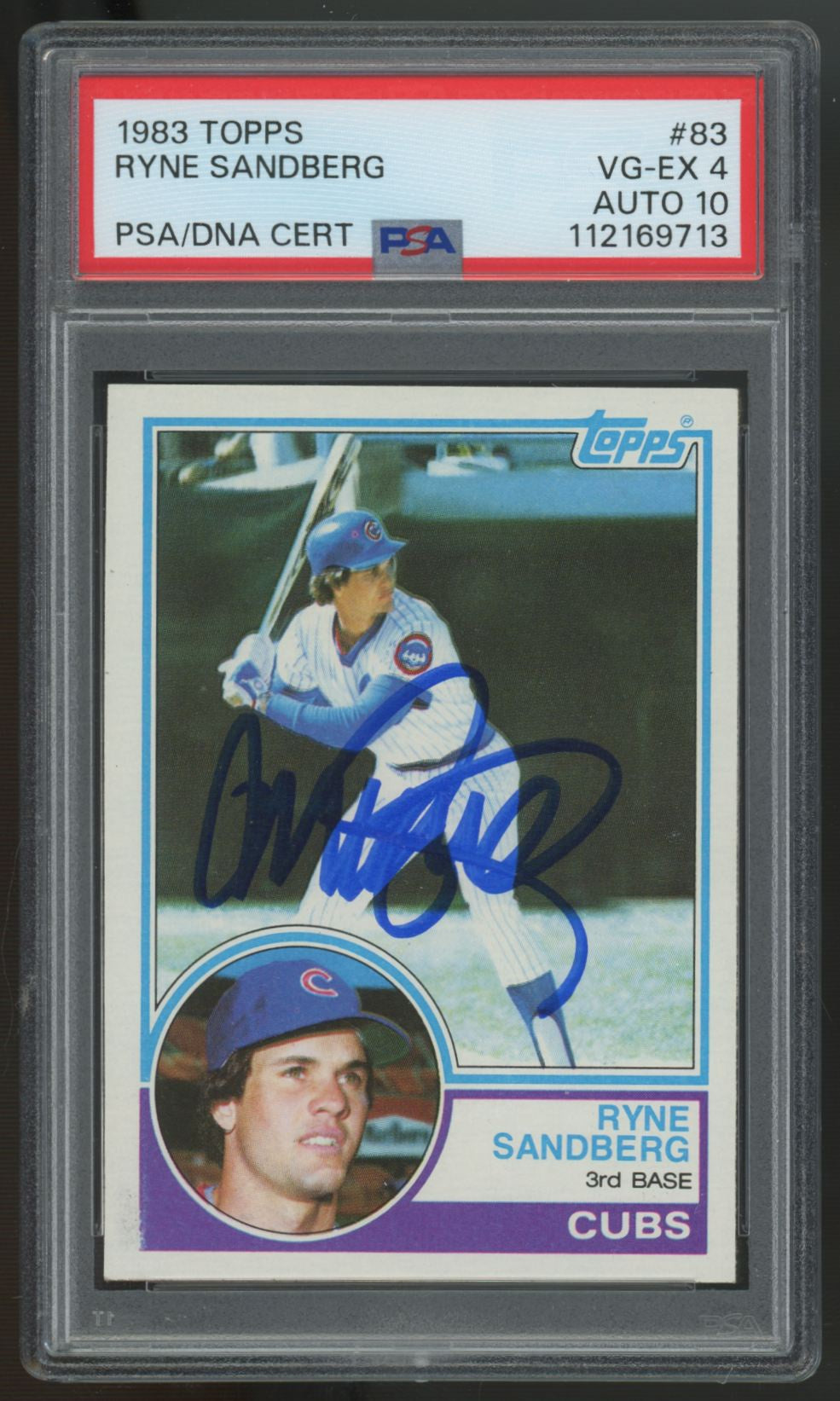 1983 Topps Ryne Sandberg Signed Auto #83 PSA 4 10