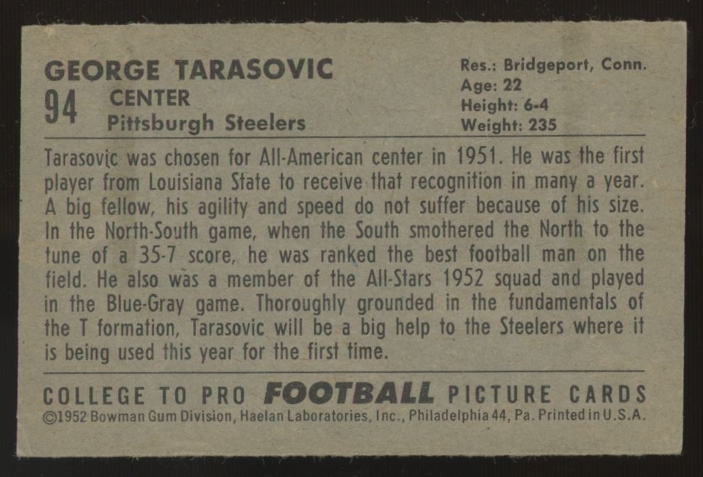 1952 Bowman Small George Tarasovic #94 EX