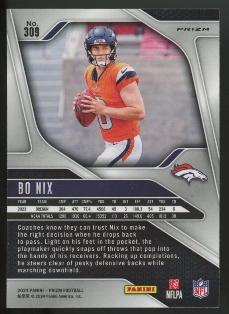 2024 Panini Prizm Bo Nix RC Orange Disco #309