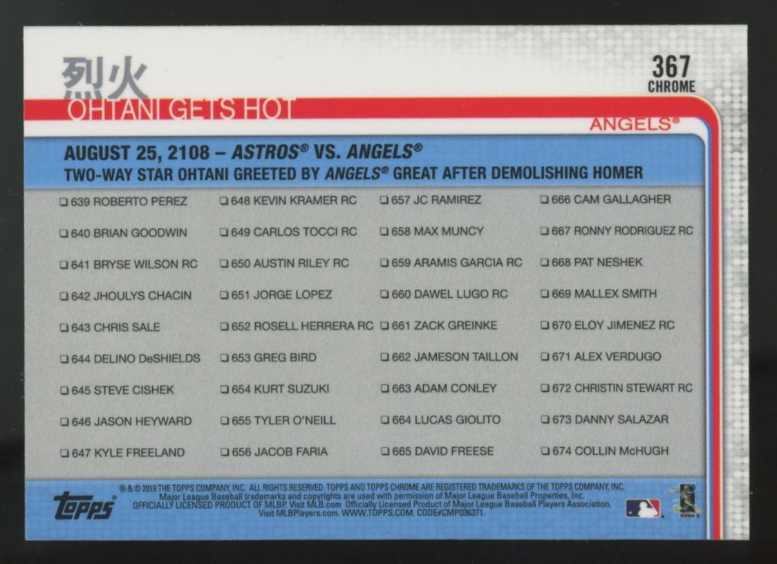 2019 Topps Chrome Sapphire Shohei Ohtani Kanji SSP #367