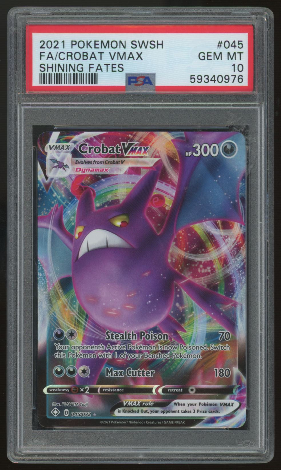 2021 Pokemon Crobat VMAX Shining Fates Full Art #045 PSA 10