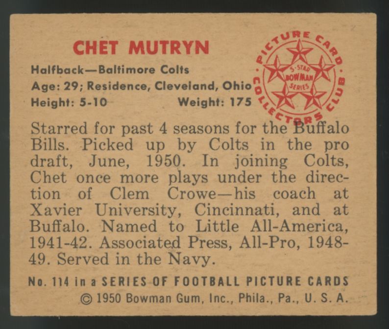 1950 Bowman Chet Mutryn #114 EX+
