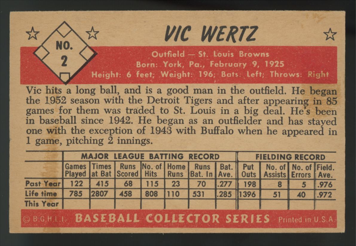 1953 Bowman Color Vic Wertz #2 VG/EX