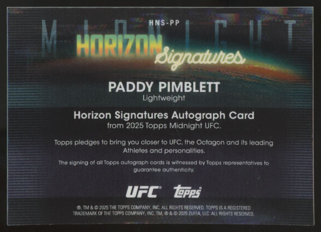 2025 Topps Midnight UFC Paddy Pimblett Horizon Signatures Auto #HNS-PP