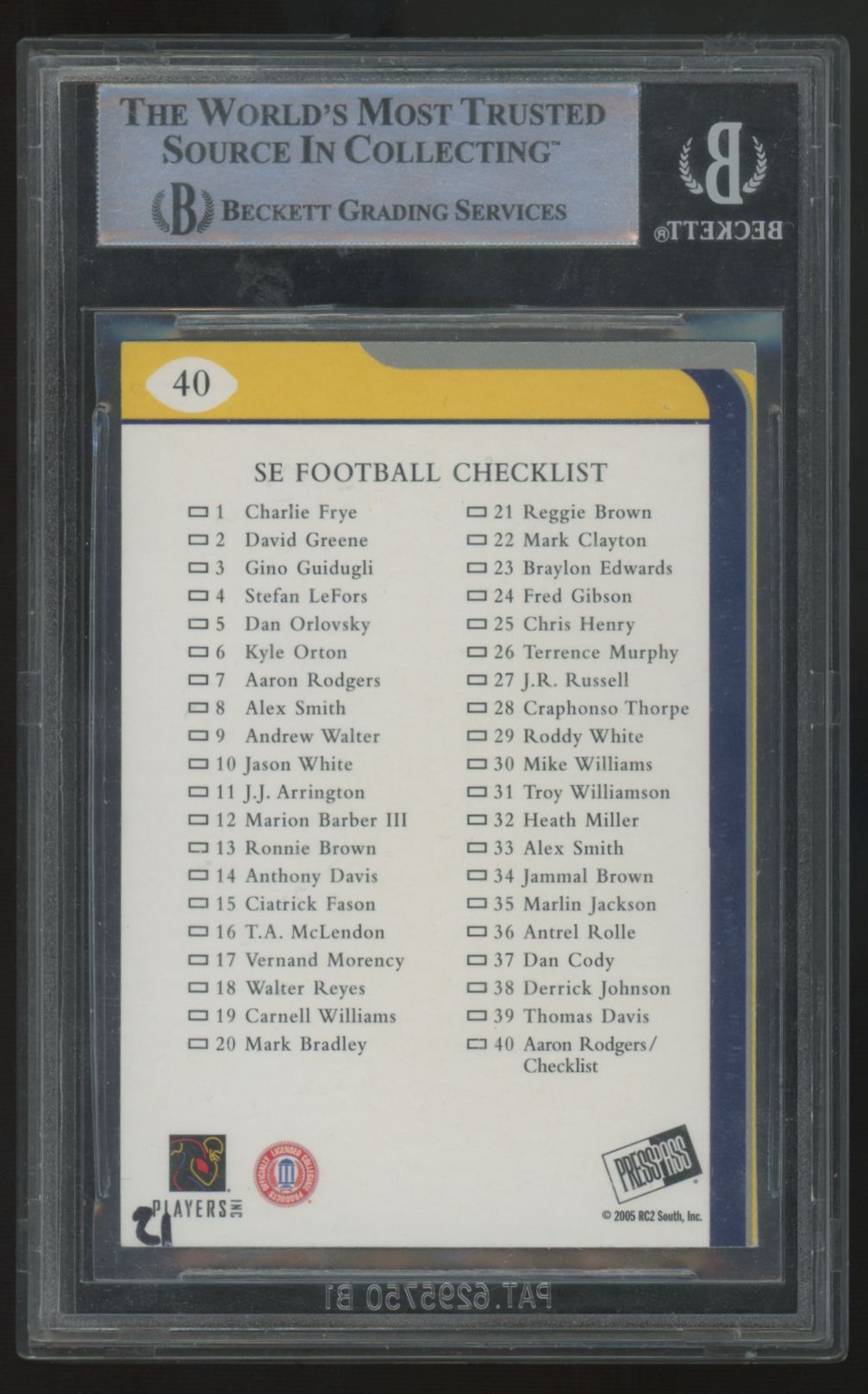 2005 Press Pass SE Aaron Rodgers RC Signed Auto #40 BGS Authentic