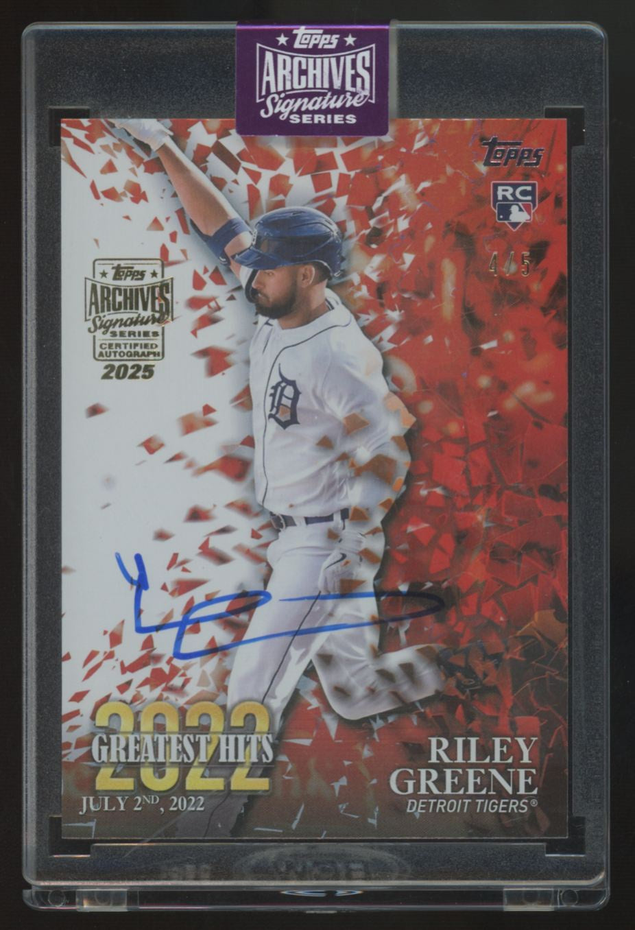 2025 Topps Archives Signature Series Riley Greene RC Auto /5 #22GH-10