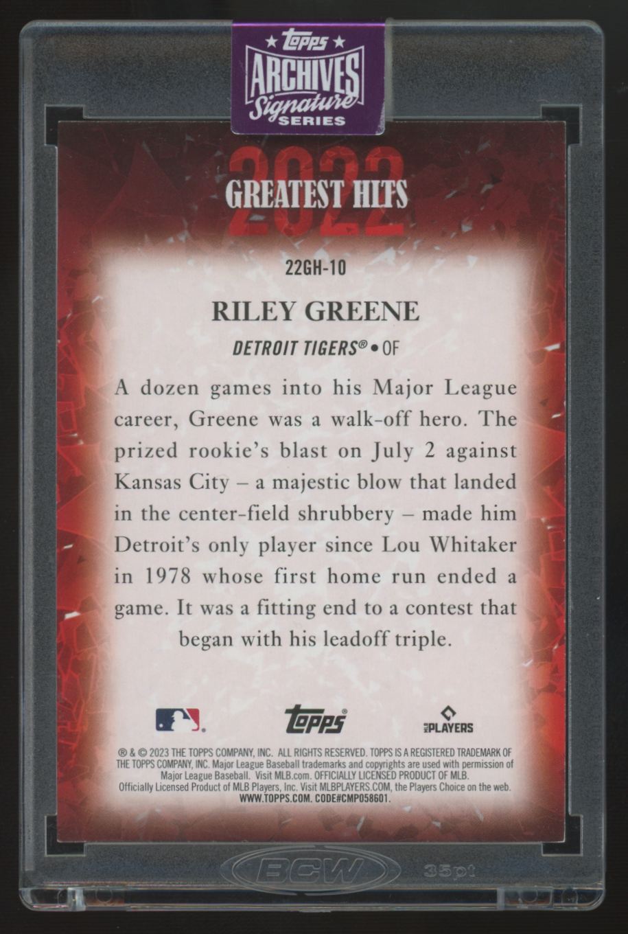 2025 Topps Archives Signature Series Riley Greene RC Auto /5 #22GH-10