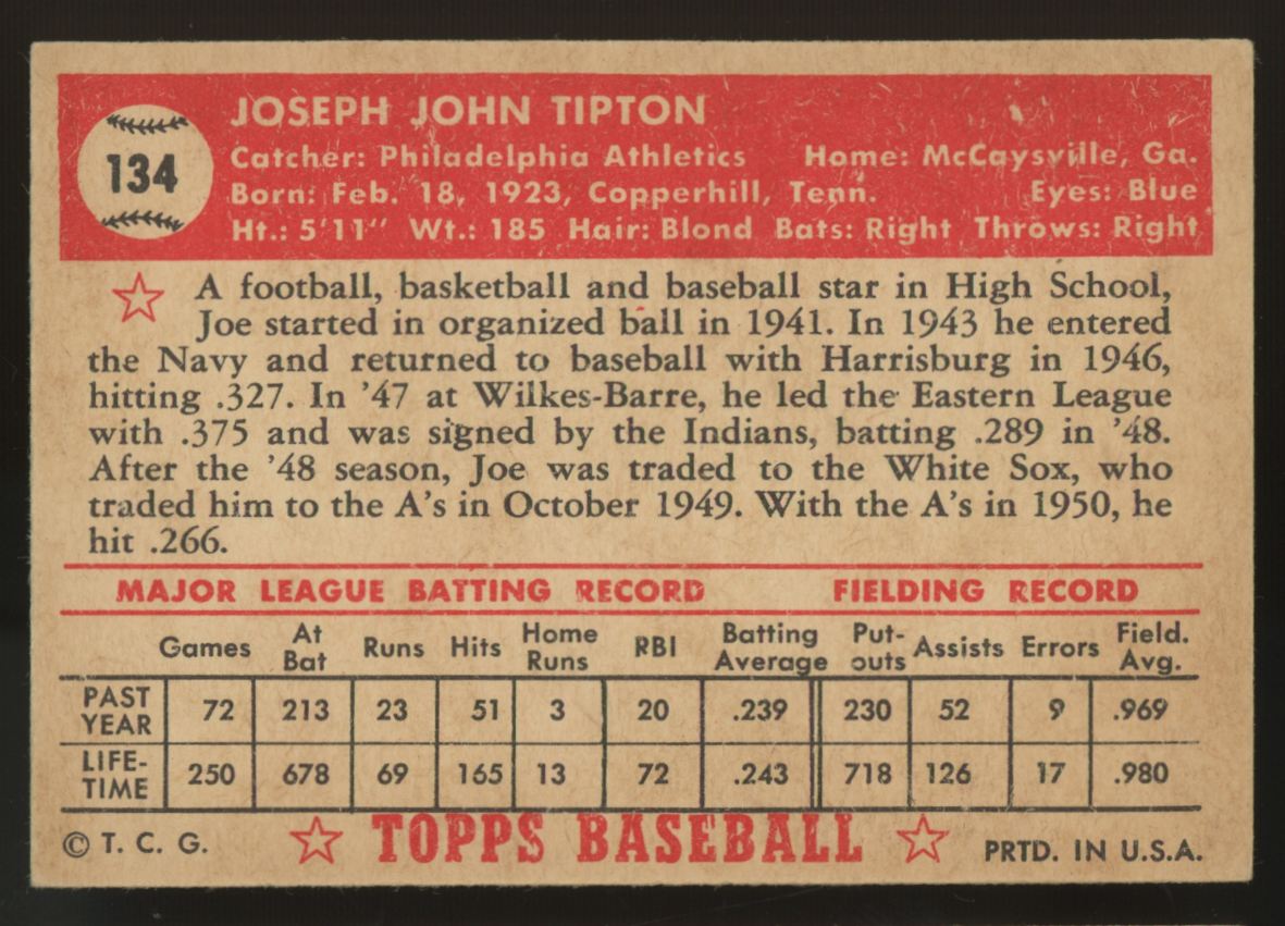 1952 Topps Joe Tipton #134 EX/MT