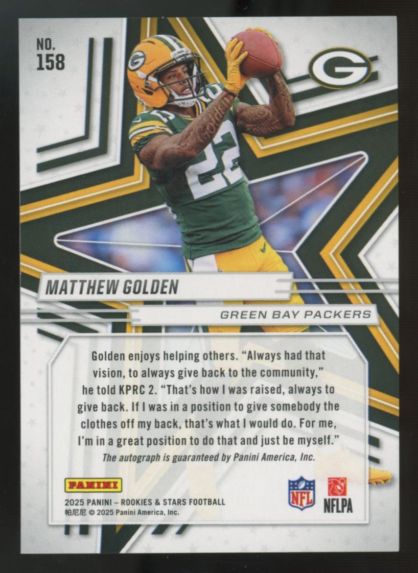 2025 Panini Rookies & Stars Matthew Golden RC Red Auto #158