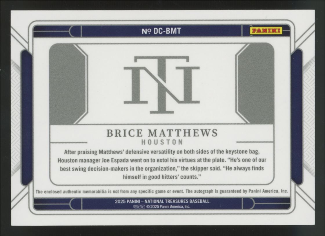 2025 Panini National Treasures Brice Matthews Patch Auto /99 #DC-BMT