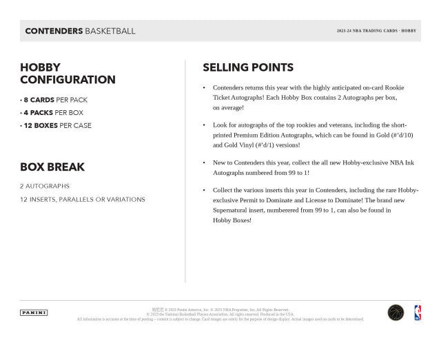 2023/24 Panini Contenders Basketball Hobby Box
