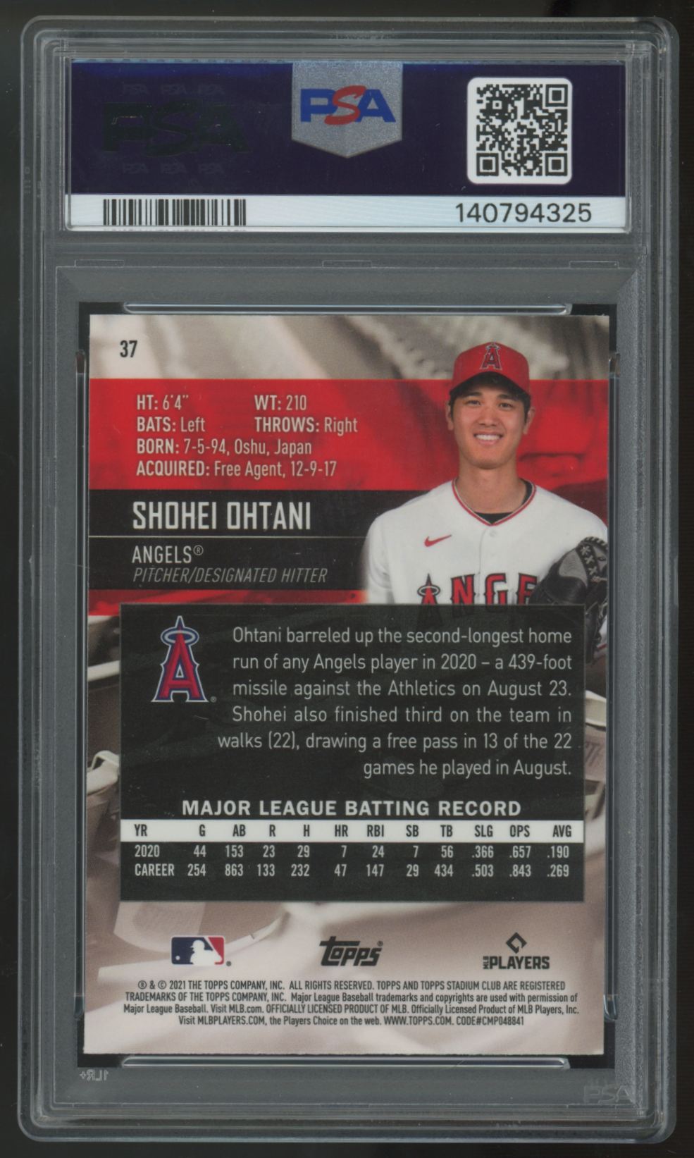 2021 Stadium Club Chrome Shohei Ohtani Variation #37 PSA 7 *325