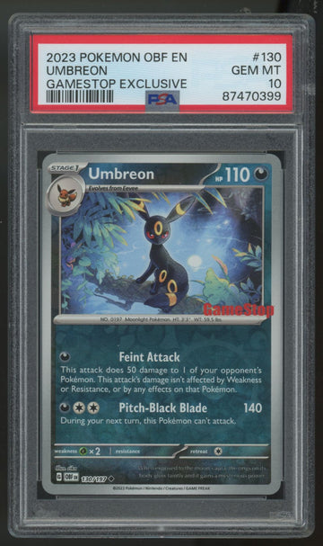 2023 Pokemon Umbreon Obsidian Flames Gamestop Reverse Holo #130 PSA 10