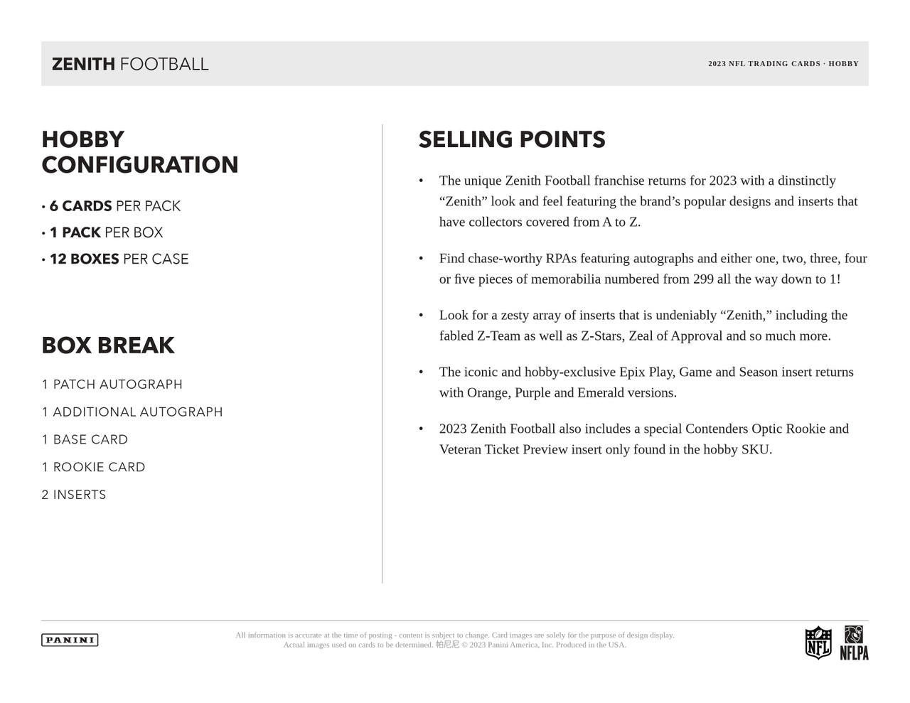 2023 Panini Zenith Football Hobby Box