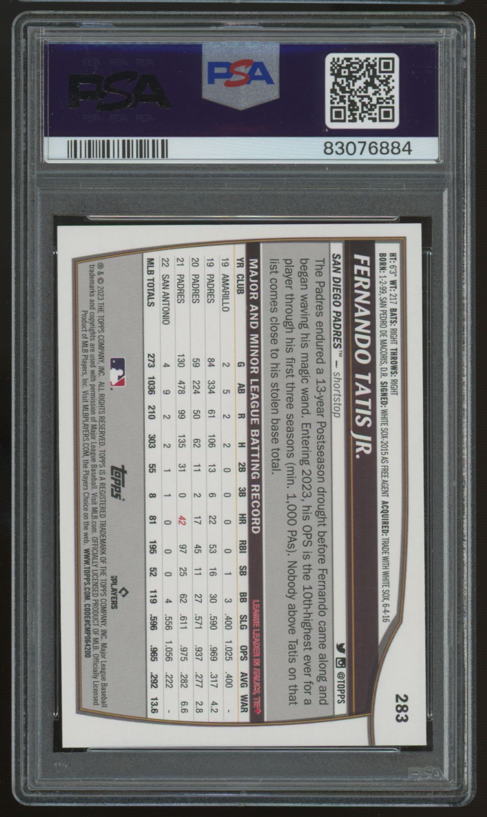 2023 Topps Big League Fernando Tatis Jr. Red #283 PSA 10