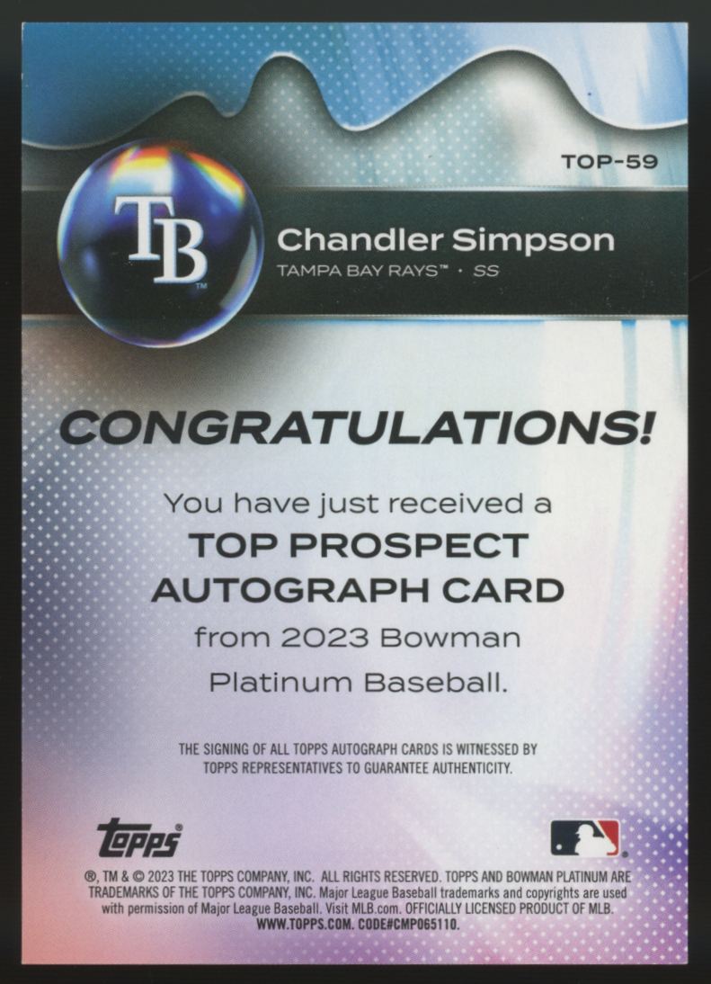 2023 Bowman Platinum Chandler Simpson Top Prospect Auto #TOP-59