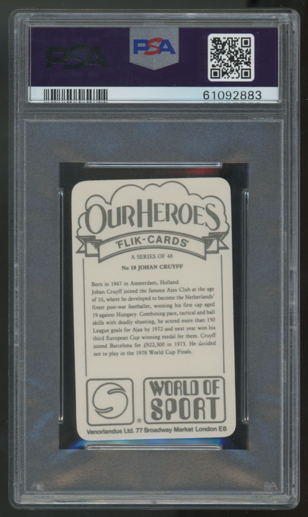 1979 Venorlandus LTD. Johan Cruyff Our Heroes World Of Sport #19 PSA 9