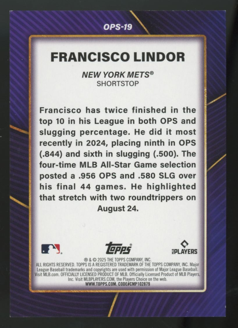 2025 Topps Series Two Francisco Lindor OPS Leaders Black Foil /10 #OPS-19