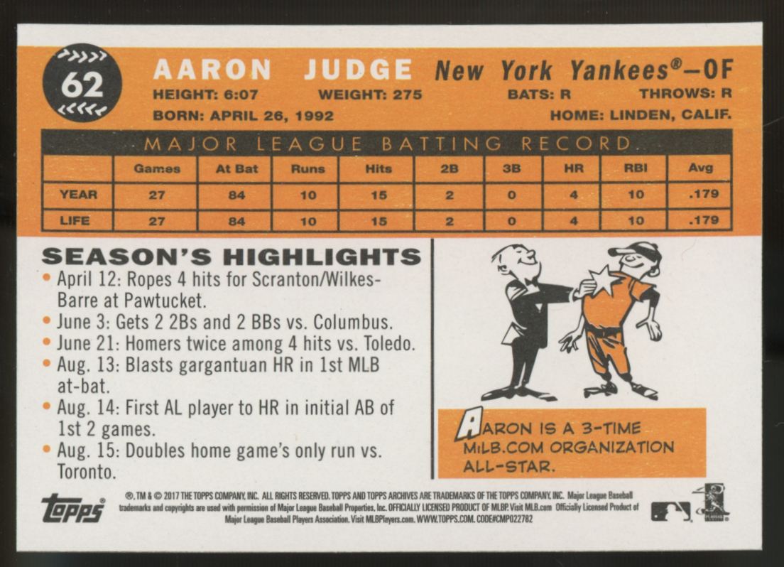 2017 Topps Aaron Judge RC #62